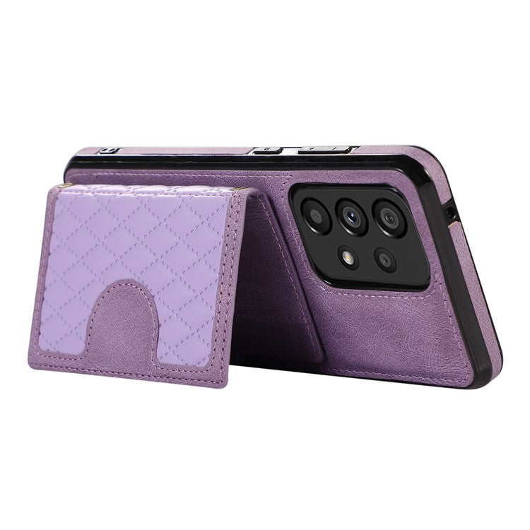For Samsung Galaxy M32 5G / A32 5G Case Kickstand TPU+PU Leather Card Holder Phone Cover - Purple