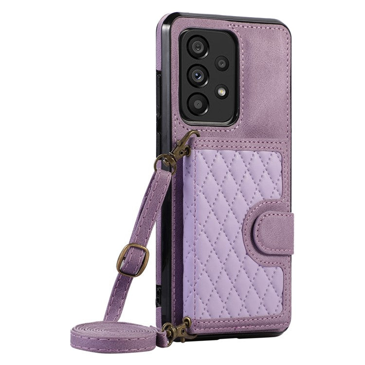 For Samsung Galaxy M32 5G / A32 5G Case Kickstand TPU+PU Leather Card Holder Phone Cover - Purple