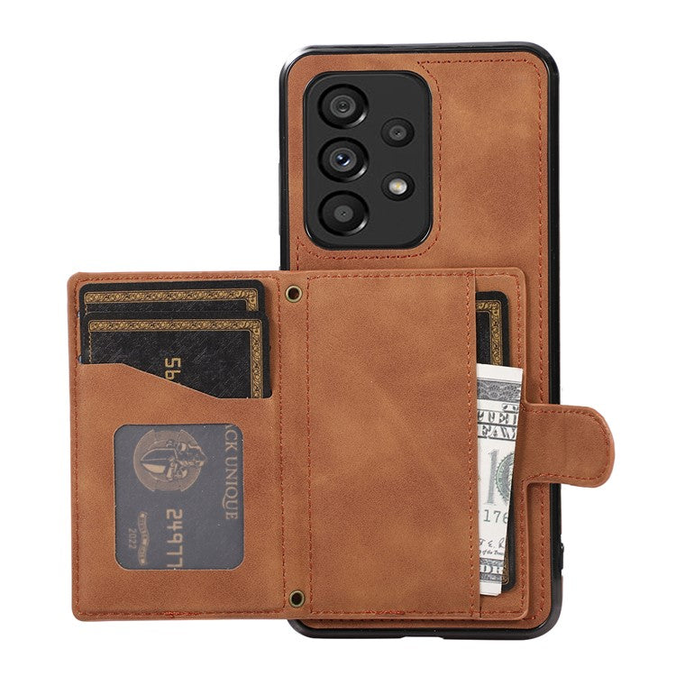 For Samsung Galaxy M32 5G / A32 5G Case Kickstand TPU+PU Leather Card Holder Phone Cover - Brown
