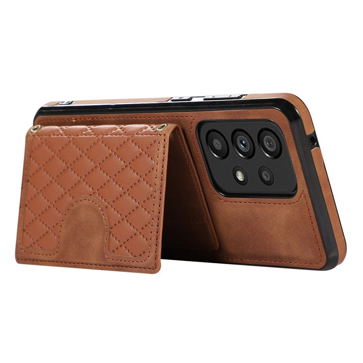 For Samsung Galaxy M32 5G / A32 5G Case Kickstand TPU+PU Leather Card Holder Phone Cover - Brown