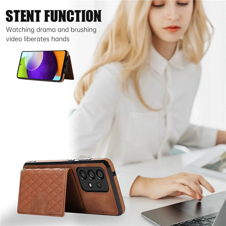 For Samsung Galaxy M32 5G / A32 5G Case Kickstand TPU+PU Leather Card Holder Phone Cover - Brown