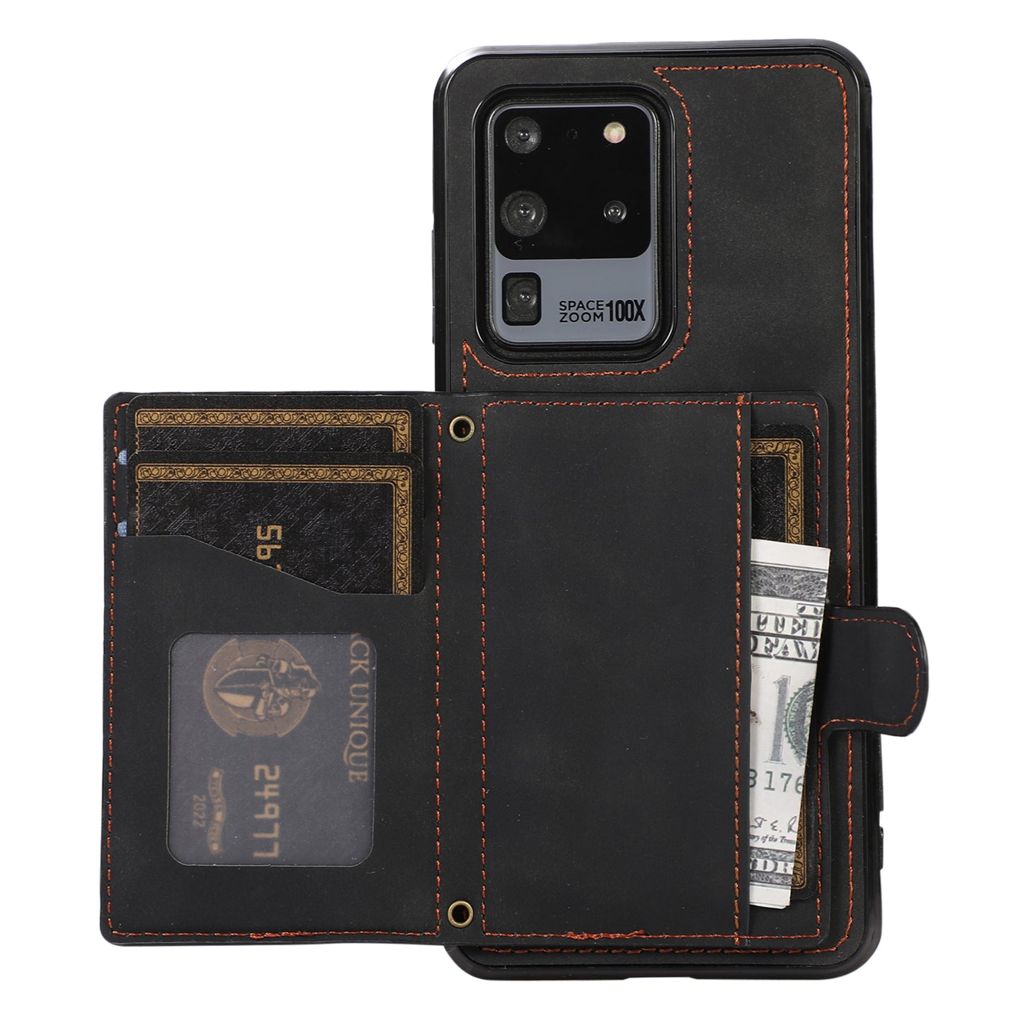 Phone Case for Samsung Galaxy S20 Ultra Card Holder TPU+PU Leather Kickstand Phone Cover - Black
