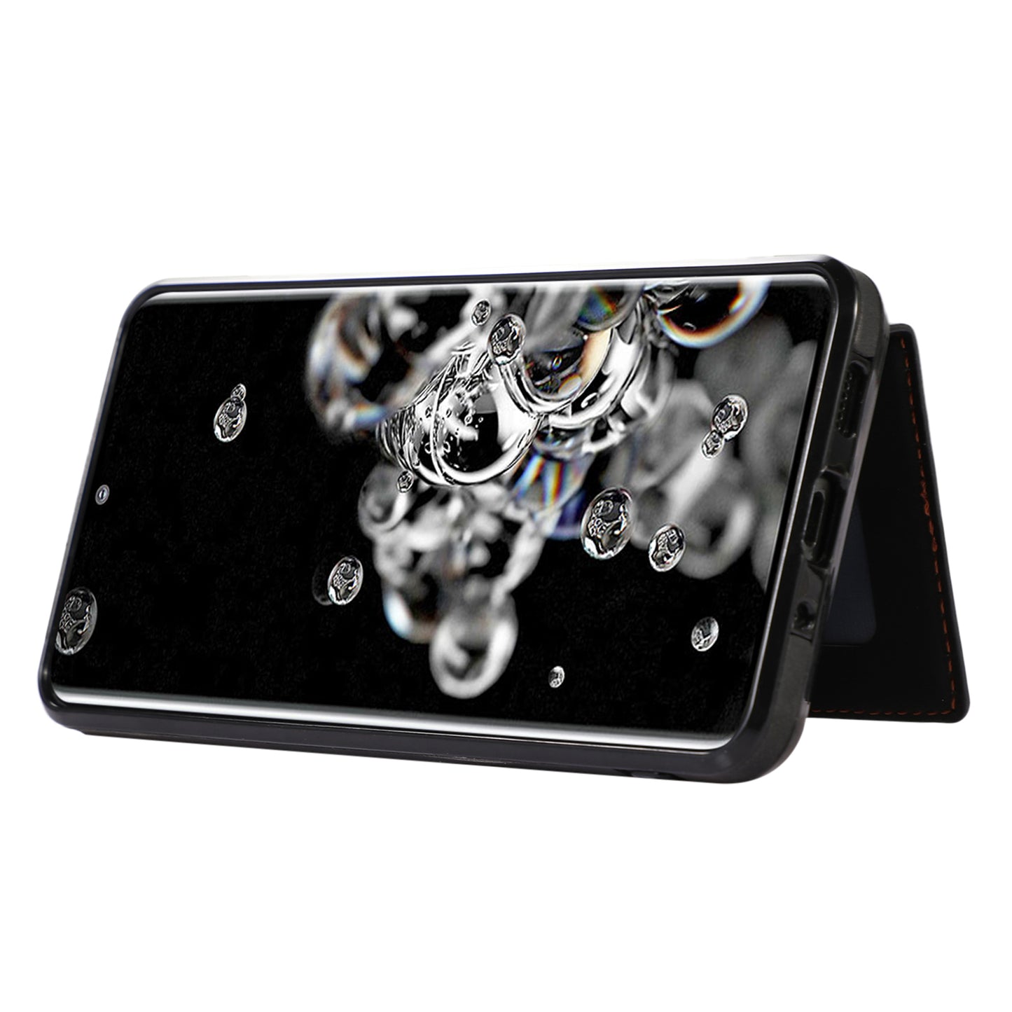 Phone Case for Samsung Galaxy S20 Ultra Card Holder TPU+PU Leather Kickstand Phone Cover - Black