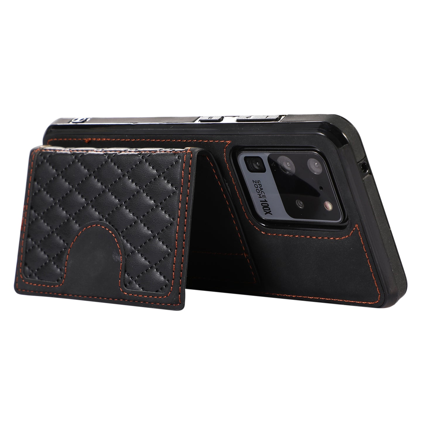 Phone Case for Samsung Galaxy S20 Ultra Card Holder TPU+PU Leather Kickstand Phone Cover - Black