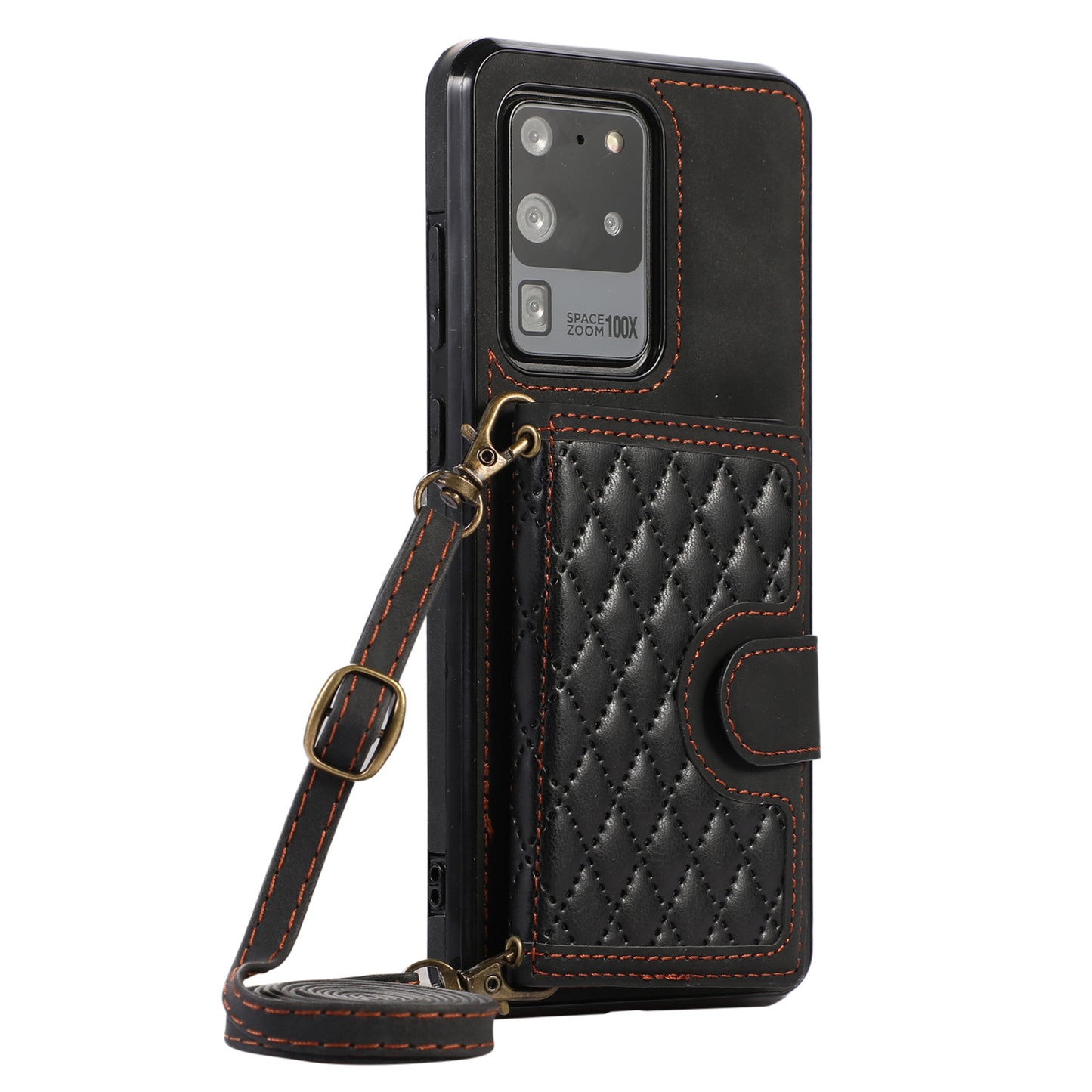 Phone Case for Samsung Galaxy S20 Ultra Card Holder TPU+PU Leather Kickstand Phone Cover - Black