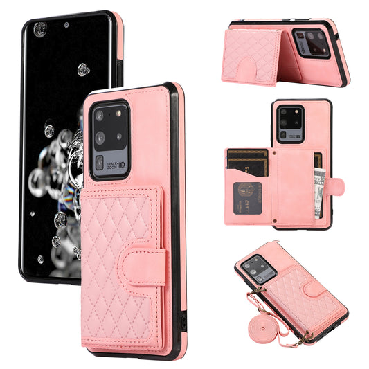 Phone Case for Samsung Galaxy S20 Ultra Card Holder TPU+PU Leather Kickstand Phone Cover - Rose Gold