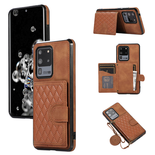 Phone Case for Samsung Galaxy S20 Ultra Card Holder TPU+PU Leather Kickstand Phone Cover - Brown