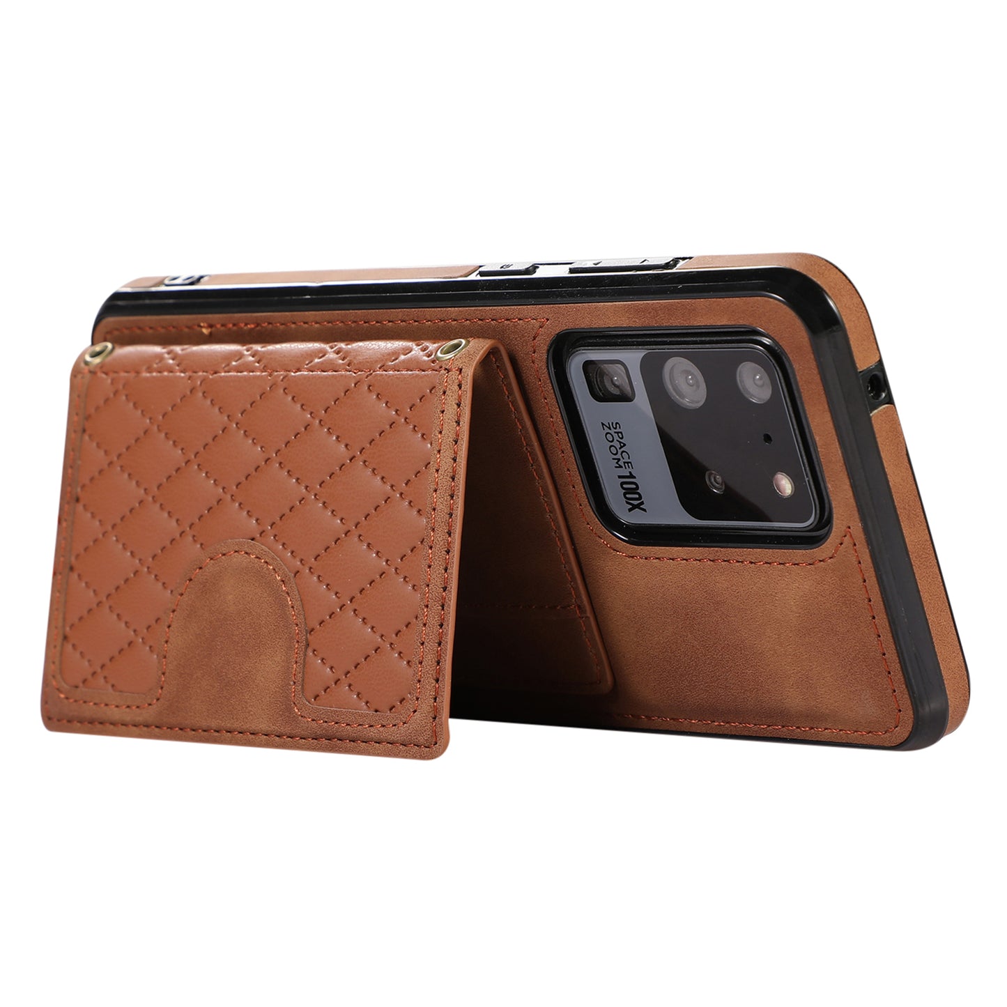 Phone Case for Samsung Galaxy S20 Ultra Card Holder TPU+PU Leather Kickstand Phone Cover - Brown