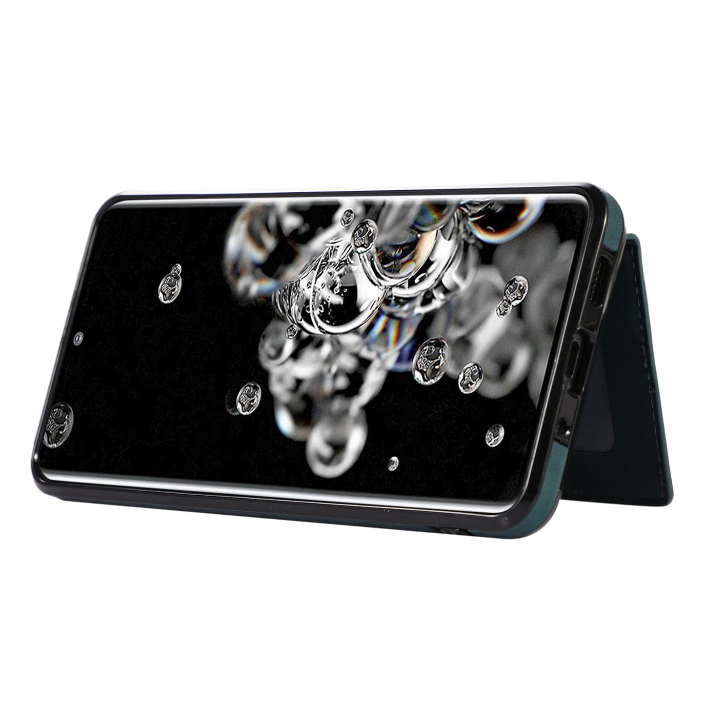 Phone Case for Samsung Galaxy S20 Ultra Card Holder TPU+PU Leather Kickstand Phone Cover - Green