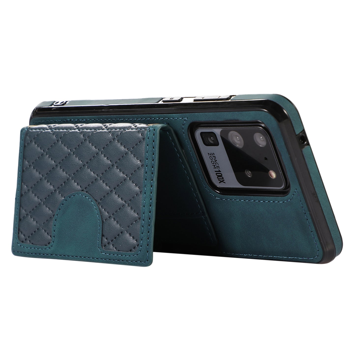 Phone Case for Samsung Galaxy S20 Ultra Card Holder TPU+PU Leather Kickstand Phone Cover - Green