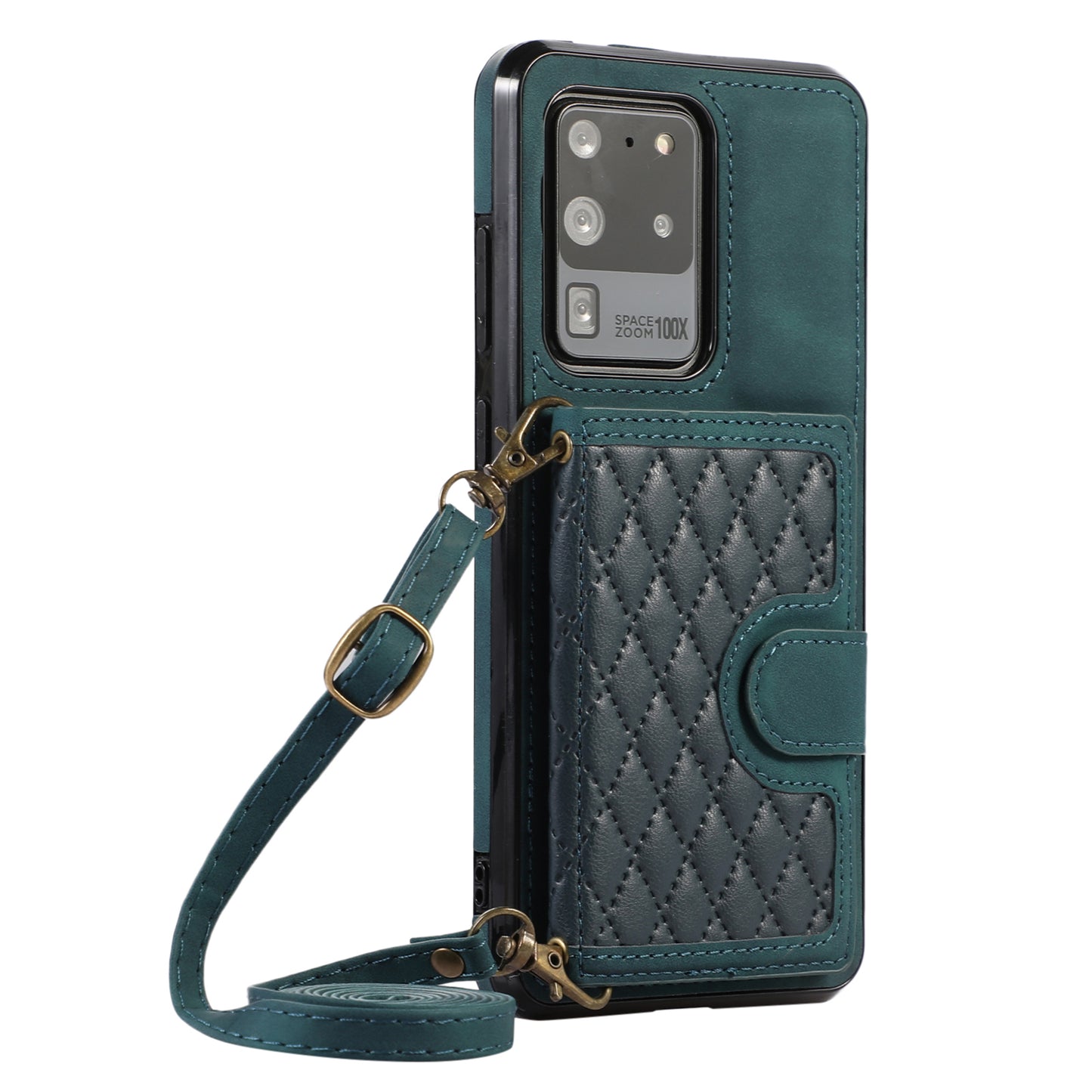 Phone Case for Samsung Galaxy S20 Ultra Card Holder TPU+PU Leather Kickstand Phone Cover - Green