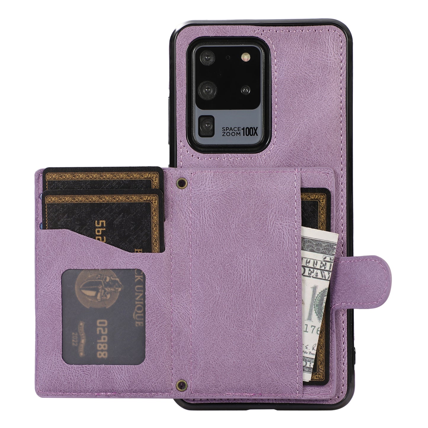 Phone Case for Samsung Galaxy S20 Ultra Card Holder TPU+PU Leather Kickstand Phone Cover - Purple