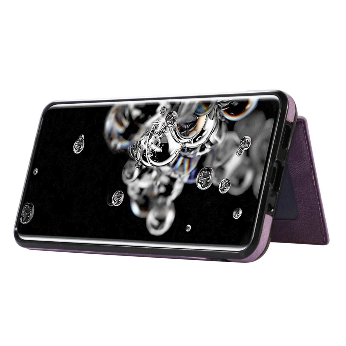 Phone Case for Samsung Galaxy S20 Ultra Card Holder TPU+PU Leather Kickstand Phone Cover - Purple