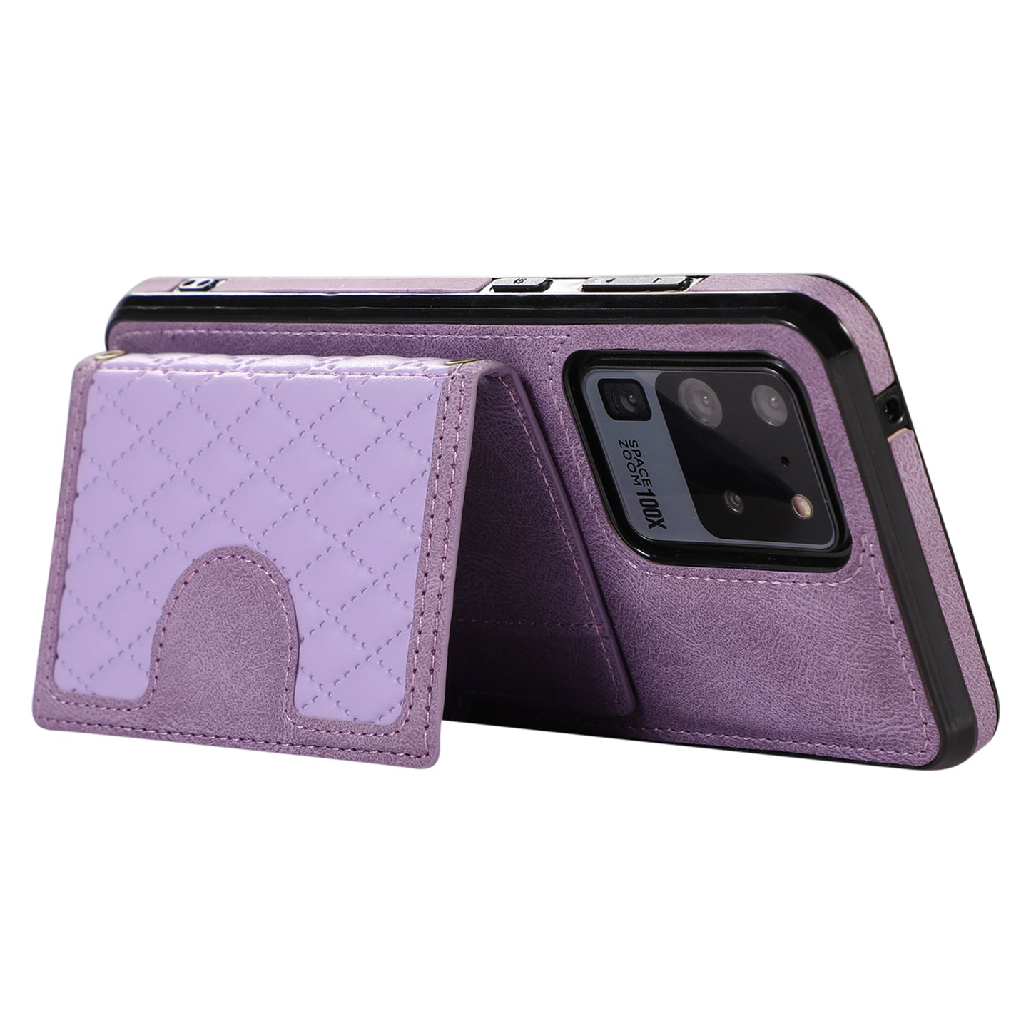 Phone Case for Samsung Galaxy S20 Ultra Card Holder TPU+PU Leather Kickstand Phone Cover - Purple