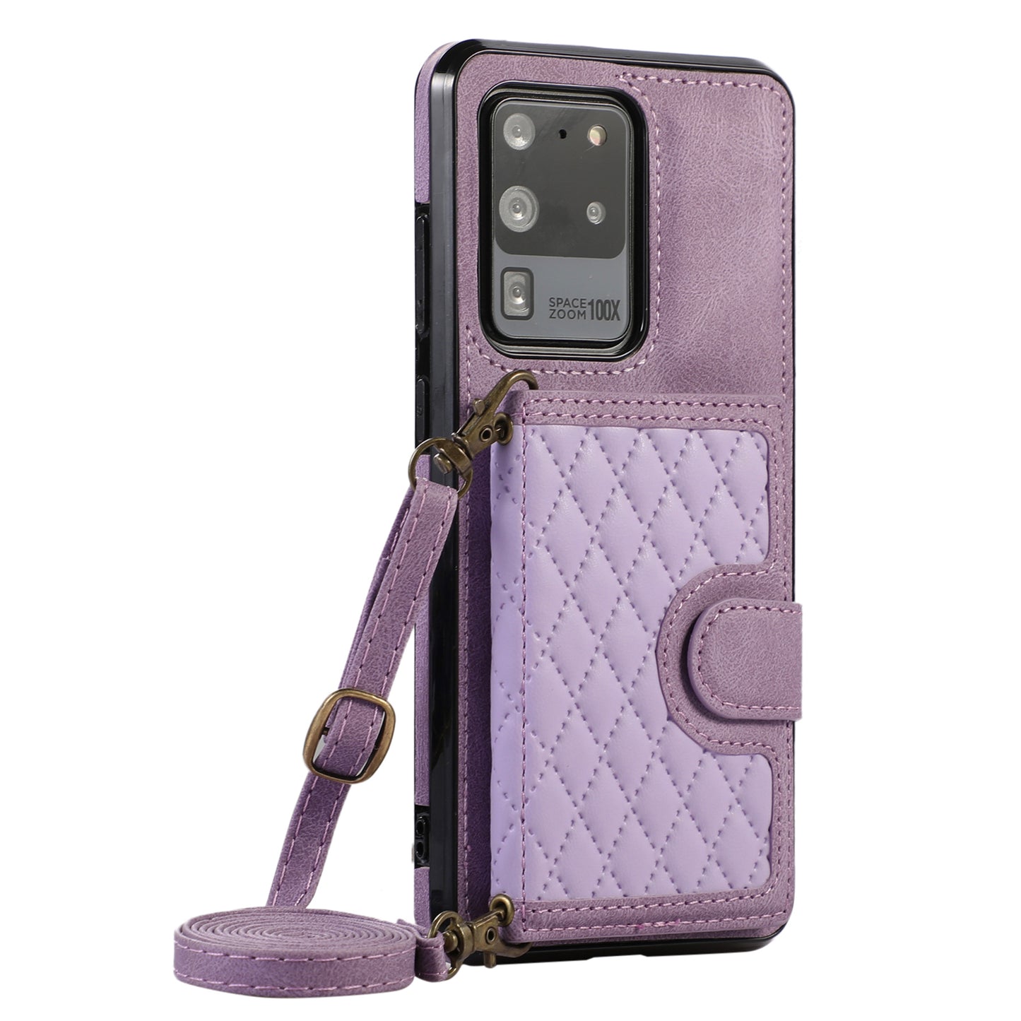 Phone Case for Samsung Galaxy S20 Ultra Card Holder TPU+PU Leather Kickstand Phone Cover - Purple