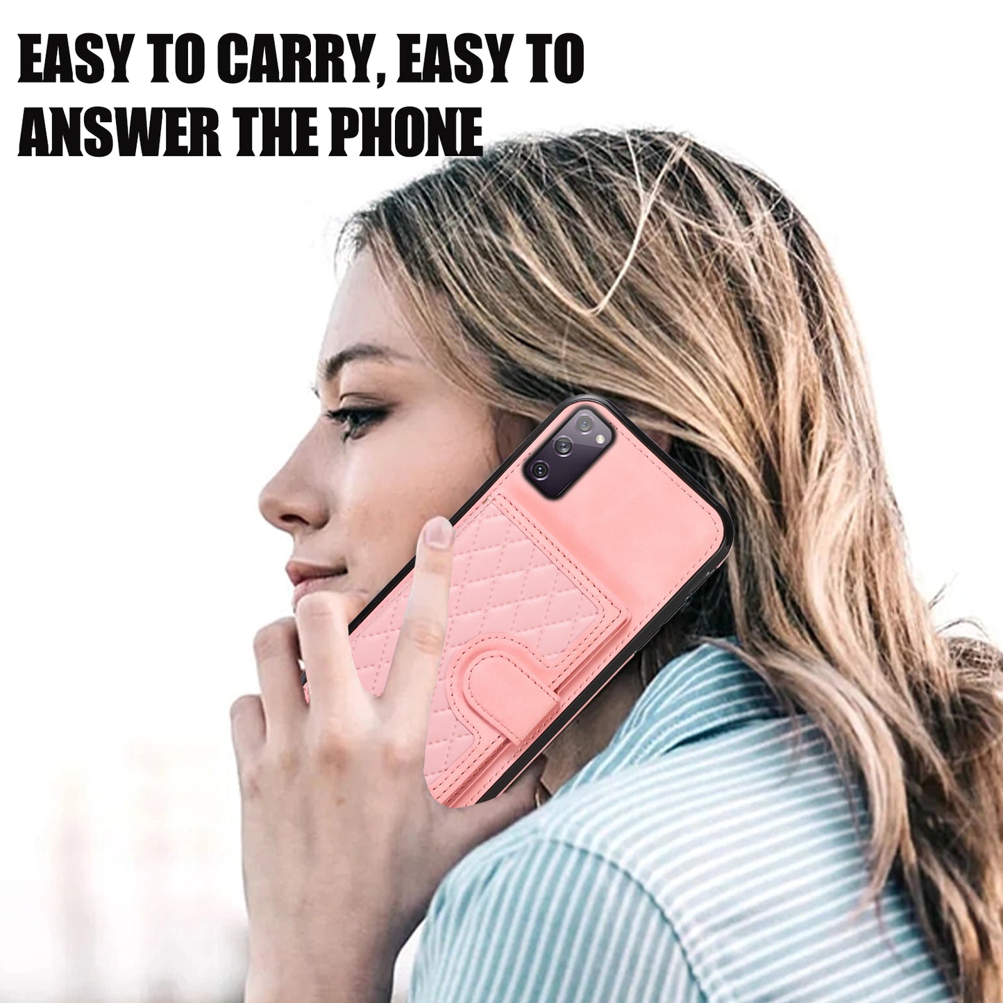 For Samsung Galaxy S20 4G / 5G Card Holder Phone Case TPU+PU Leather Kickstand Phone Cover - Rose Gold