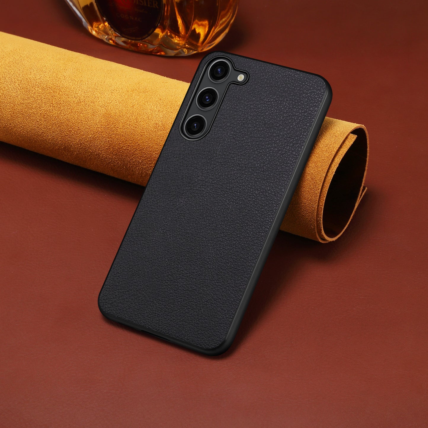 For Samsung Galaxy S24+ Calf Texture Case PC+TPU+PU Leather Anti-scratch Phone Shell - Black