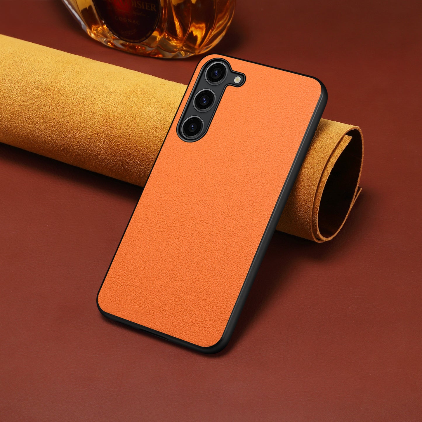 For Samsung Galaxy S24+ Calf Texture Case PC+TPU+PU Leather Anti-scratch Phone Shell - Orange