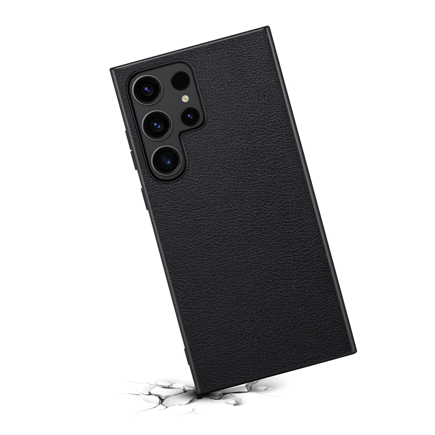 For Samsung Galaxy S24 Ultra Cell Phone Case Calf Texture Anti-fall PC+TPU+PU Leather Shell - Black