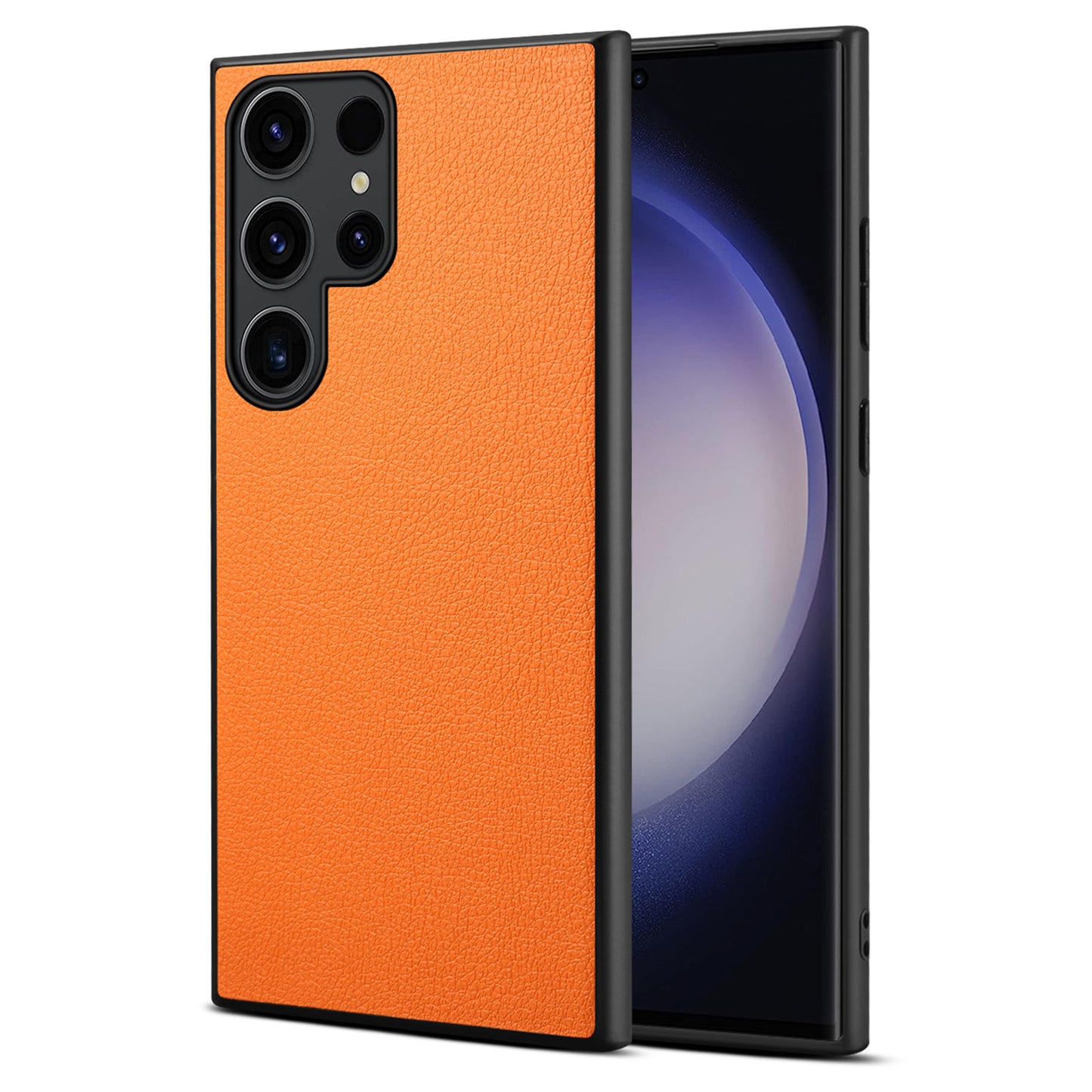 For Samsung Galaxy S24 Ultra Cell Phone Case Calf Texture Anti-fall PC+TPU+PU Leather Shell - Orange