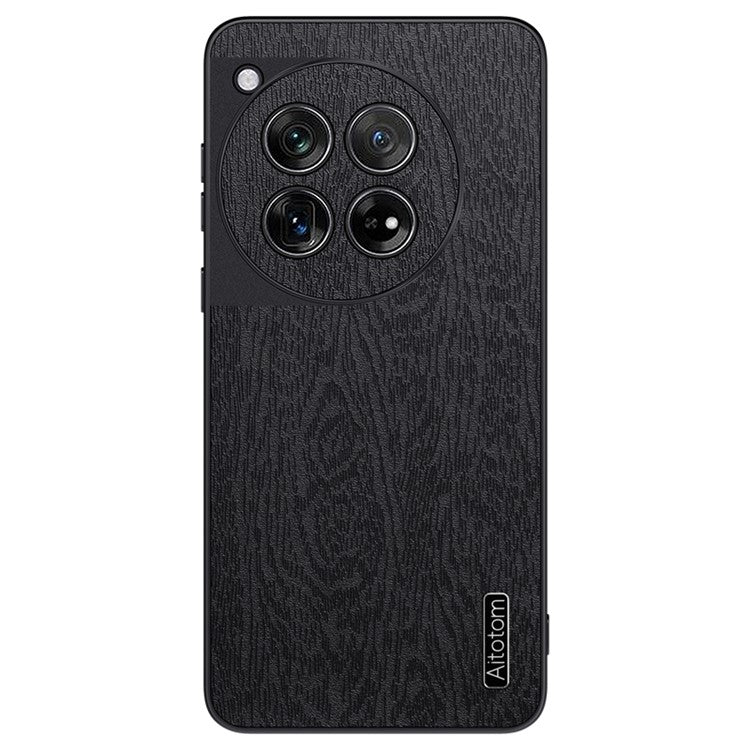 For OnePlus 12 5G Cell Phone Case Bump Proof Wood Grain Back Cover - Black