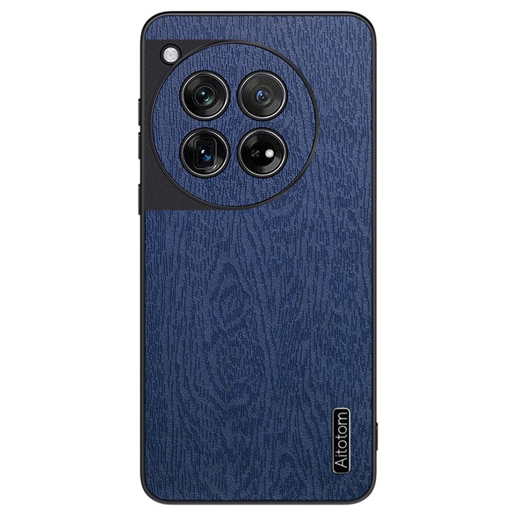 For OnePlus 12 5G Cell Phone Case Bump Proof Wood Grain Back Cover - Blue