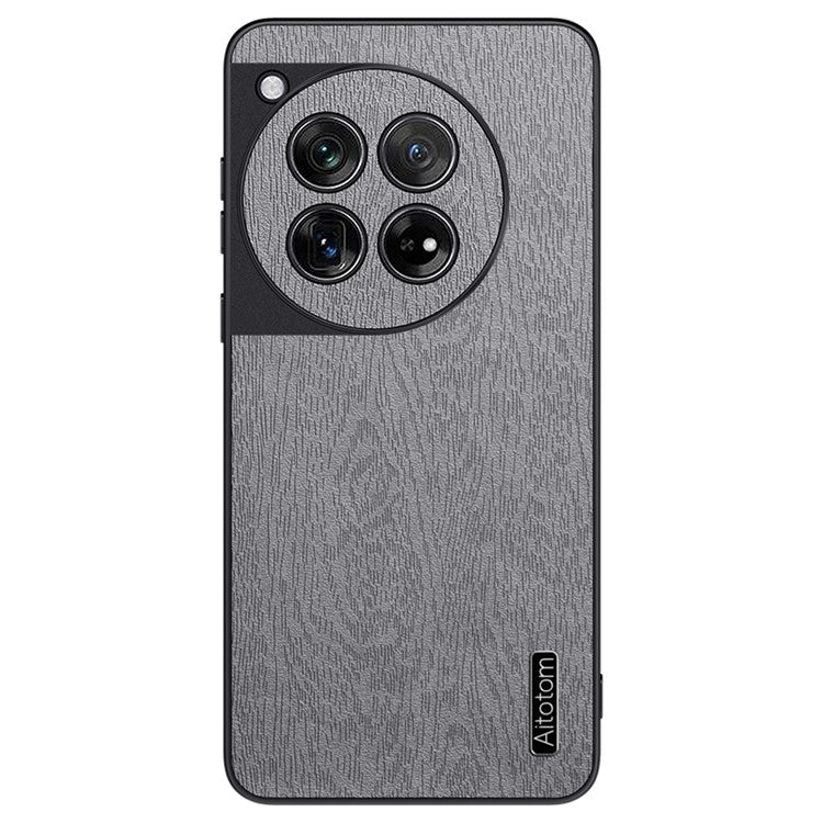 For OnePlus 12 5G Cell Phone Case Bump Proof Wood Grain Back Cover - Grey