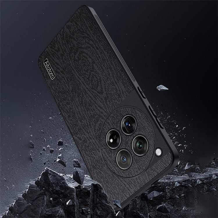 For OnePlus 12 5G Cell Phone Case Bump Proof Wood Grain Back Cover - Grey