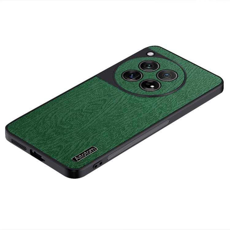 For OnePlus 12 5G Cell Phone Case Bump Proof Wood Grain Back Cover - Green