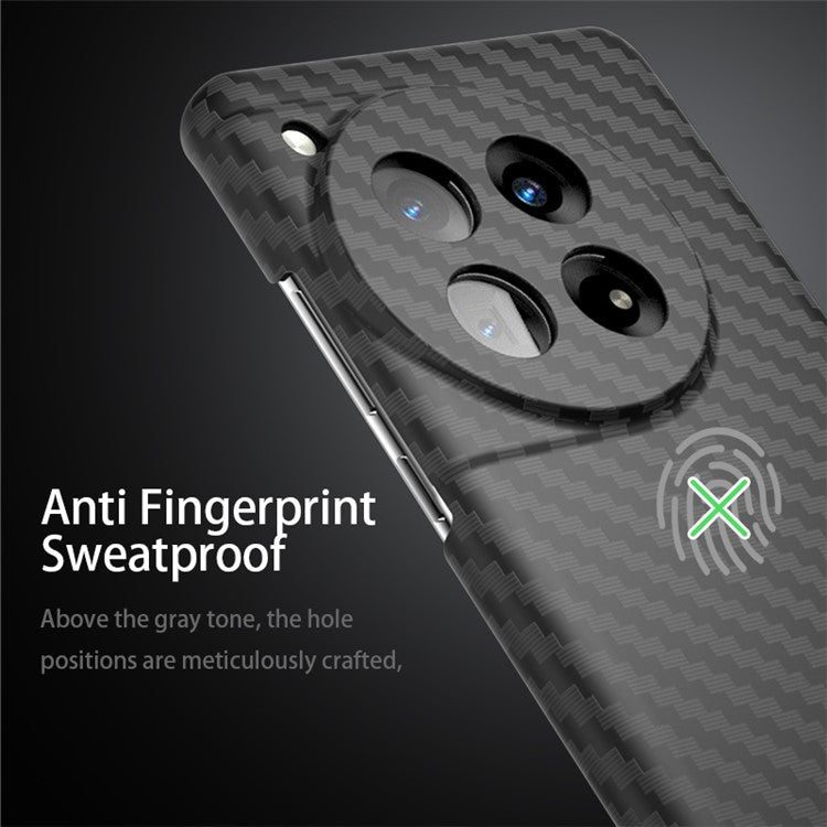 For OnePlus 12 5G Case Carbon Fiber Texture Hard PC Anti-fingerprint Phone Protective Cover - Black