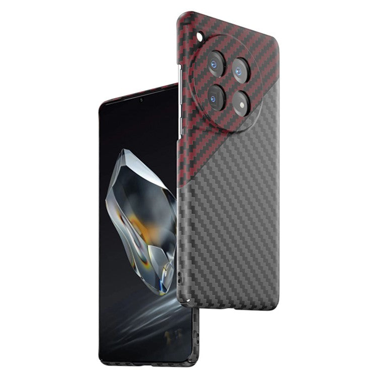 For OnePlus 12 5G Case Carbon Fiber Texture Hard PC Anti-fingerprint Phone Protective Cover - Black+Red
