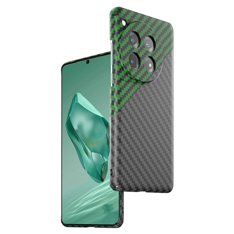 For OnePlus 12 5G Case Carbon Fiber Texture Hard PC Anti-fingerprint Phone Protective Cover - Black+Green