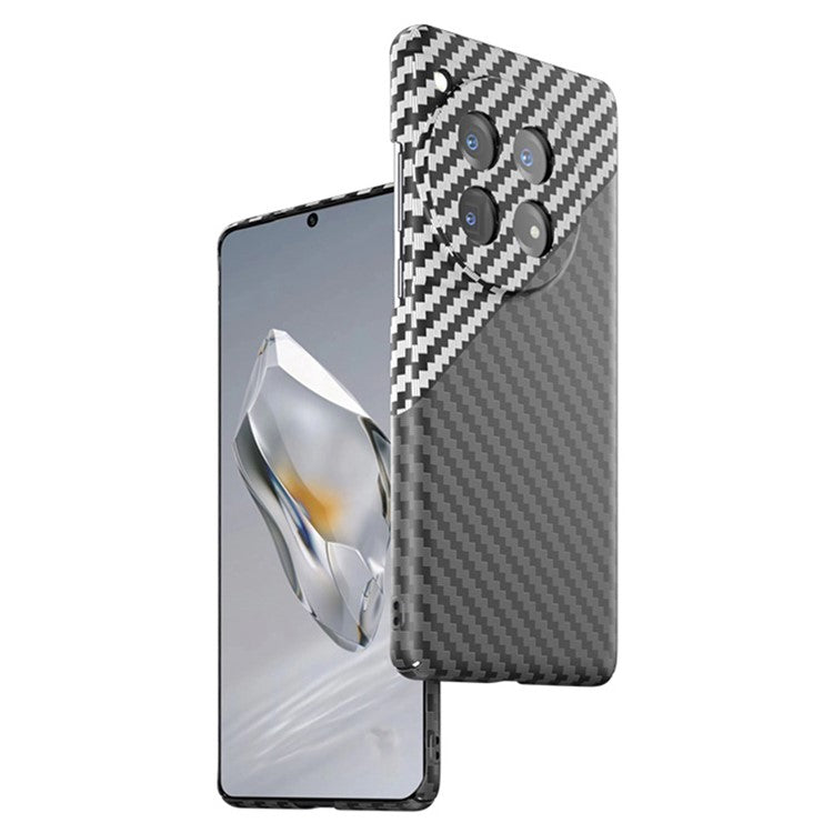 For OnePlus 12 5G Case Carbon Fiber Texture Hard PC Anti-fingerprint Phone Protective Cover - Black+White