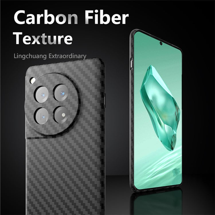For OnePlus 12 5G Case Carbon Fiber Texture Hard PC Anti-fingerprint Phone Protective Cover - Black+White