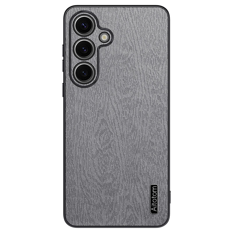 For Samsung Galaxy S24+ Case Wood Grain Shockproof Phone Cover - Grey