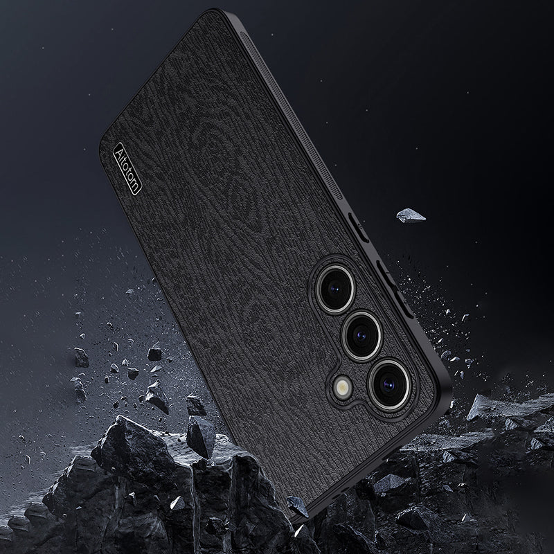 For Samsung Galaxy S24+ Case Wood Grain Shockproof Phone Cover - Grey