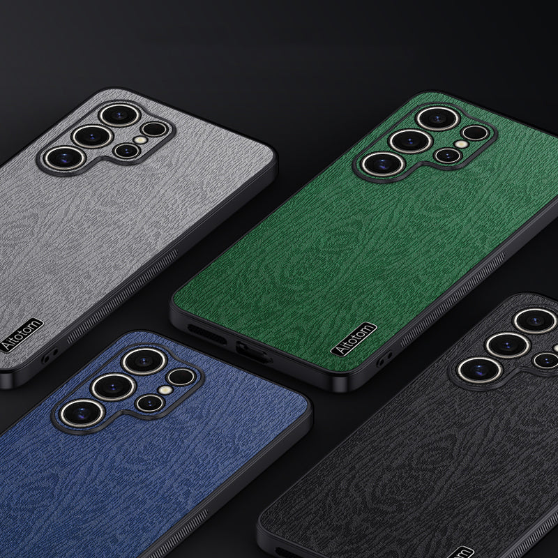 For Samsung Galaxy S24 Ultra Cell Phone Case Wood Grain Anti-drop Back Cover - Grey