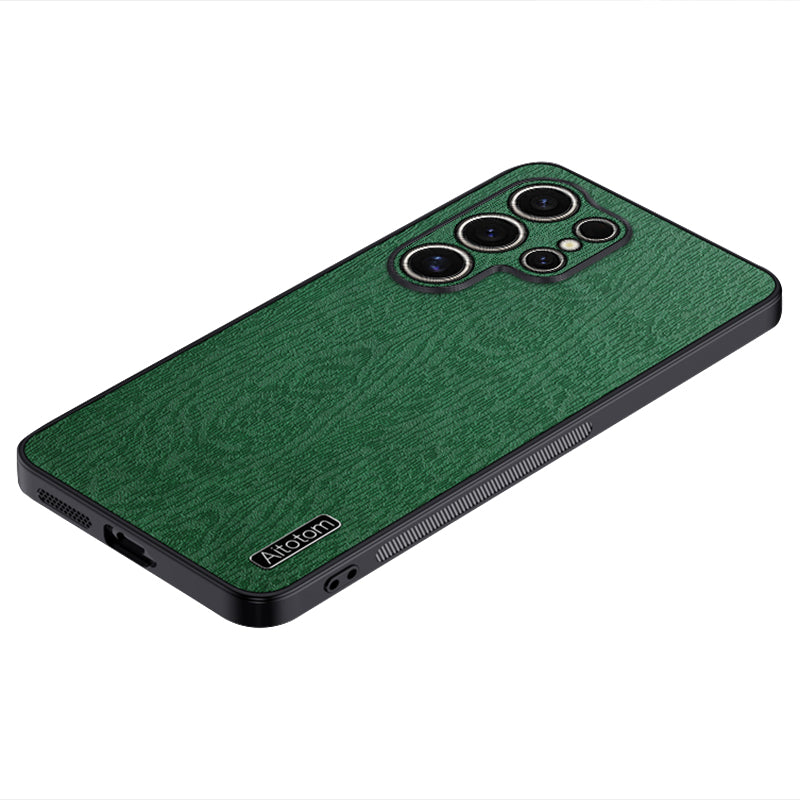 For Samsung Galaxy S24 Ultra Cell Phone Case Wood Grain Anti-drop Back Cover - Green