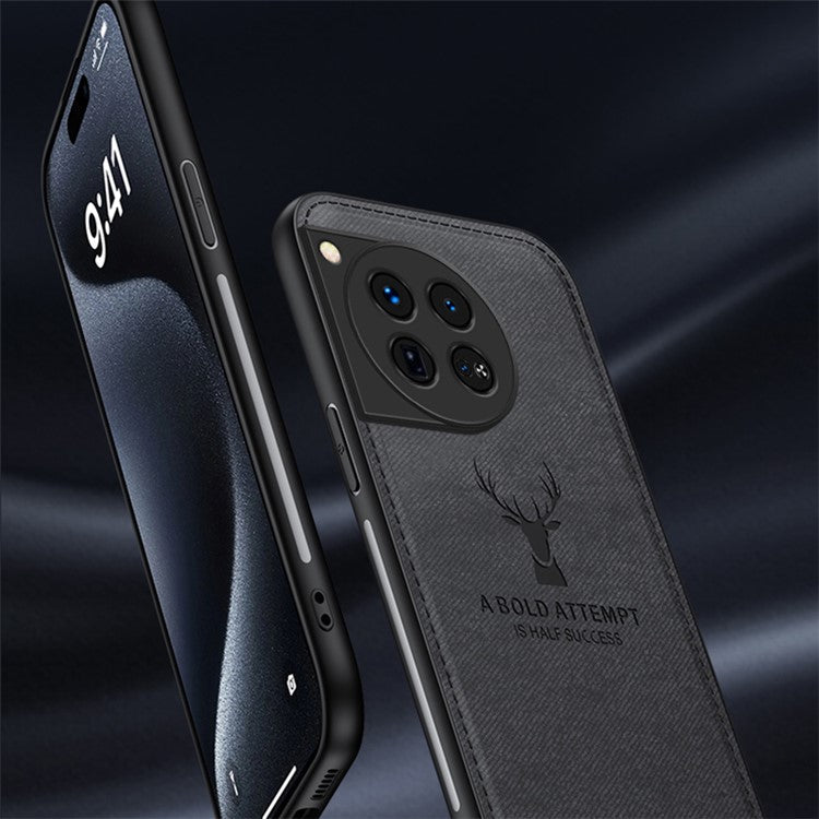 For OnePlus 12 5G Deer Pattern Case Cloth Texture TPU+PC+PU Leather Phone Cover - Grey