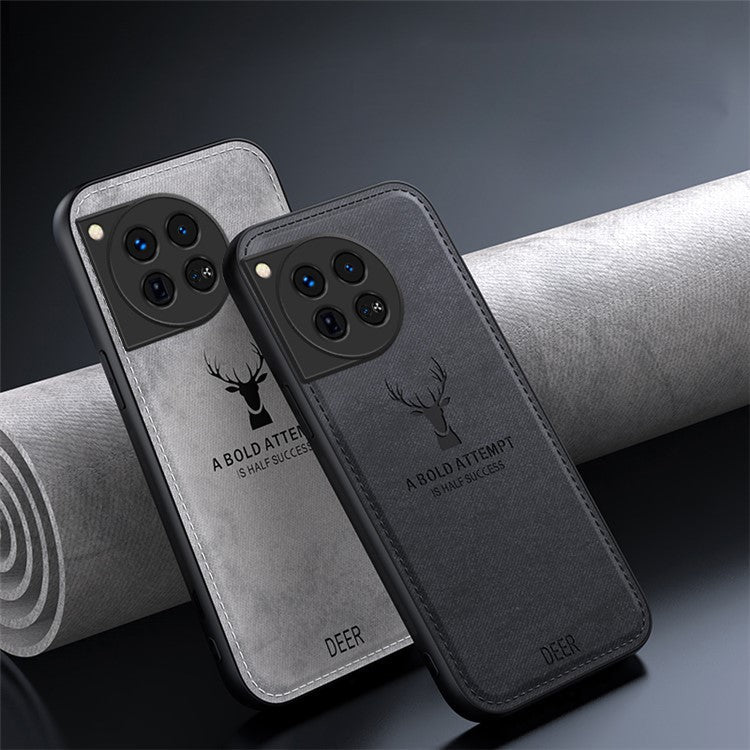 For OnePlus 12 5G Deer Pattern Case Cloth Texture TPU+PC+PU Leather Phone Cover - Grey
