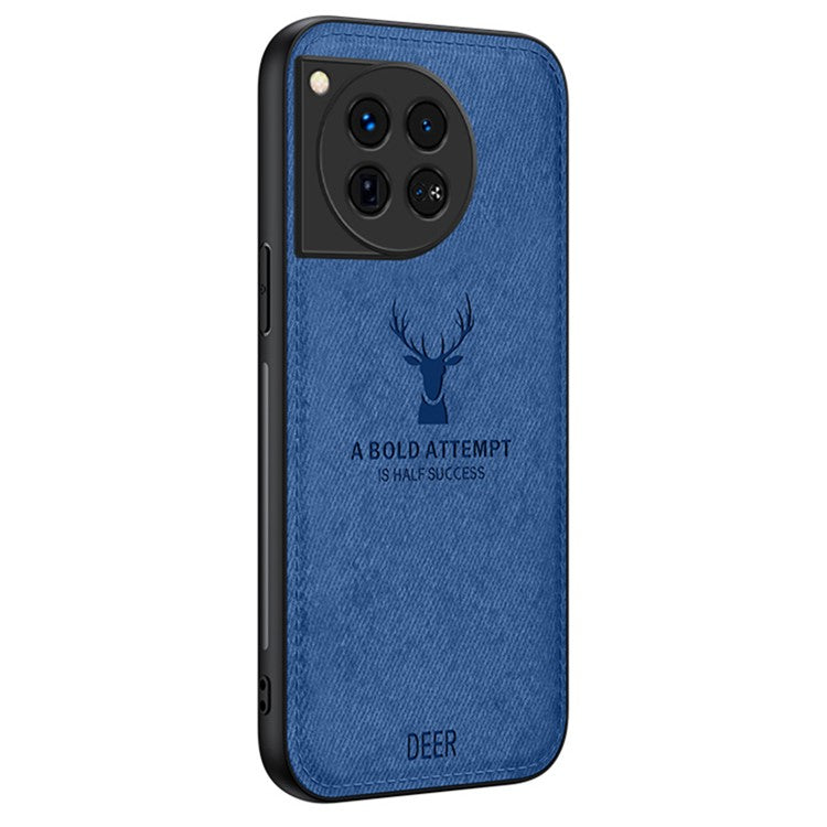 For OnePlus 12 5G Deer Pattern Case Cloth Texture TPU+PC+PU Leather Phone Cover - Blue
