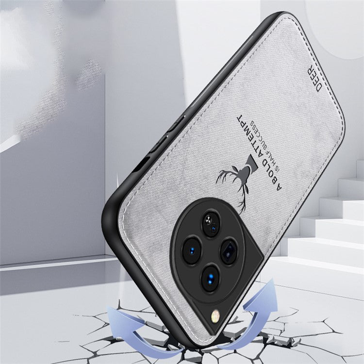 For OnePlus 12 5G Deer Pattern Case Cloth Texture TPU+PC+PU Leather Phone Cover - Blue