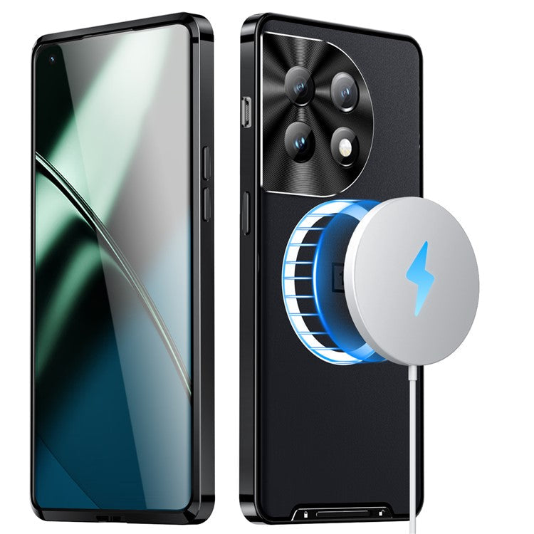 For OnePlus 12 5G Matte Case Compatible with MagSafe Metal Frame Protective Phone Cover - Black