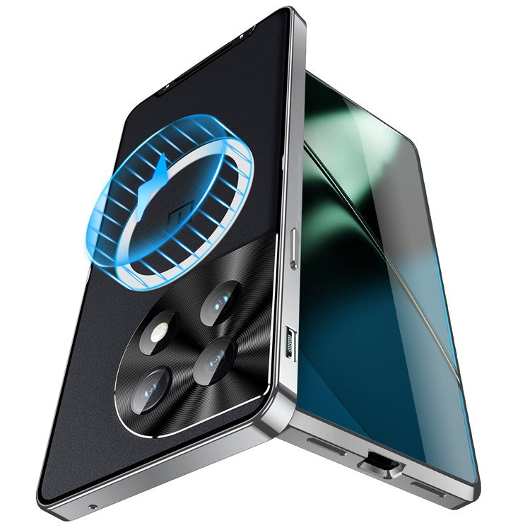 For OnePlus 12 5G Matte Case Compatible with MagSafe Metal Frame Protective Phone Cover - Silver