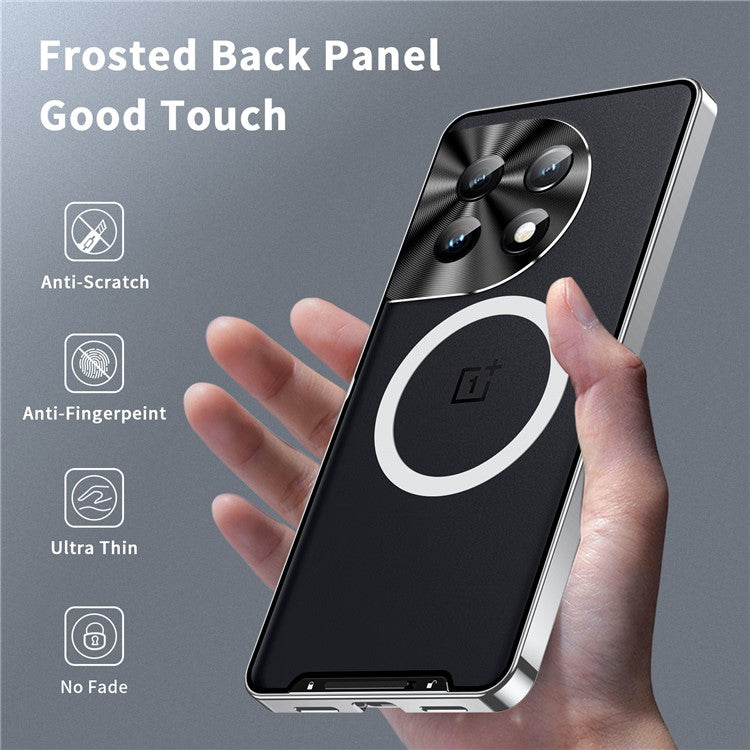 For OnePlus 12 5G Matte Case Compatible with MagSafe Metal Frame Protective Phone Cover - Silver