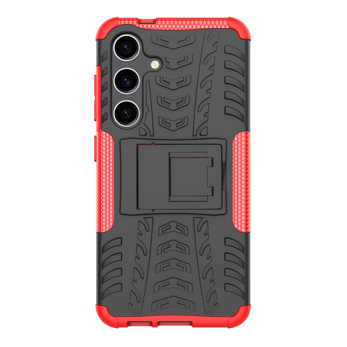 For Samsung Galaxy S24 Tyre Pattern Phone Case Kickstand PC+TPU Shockproof Phone Cover - Red