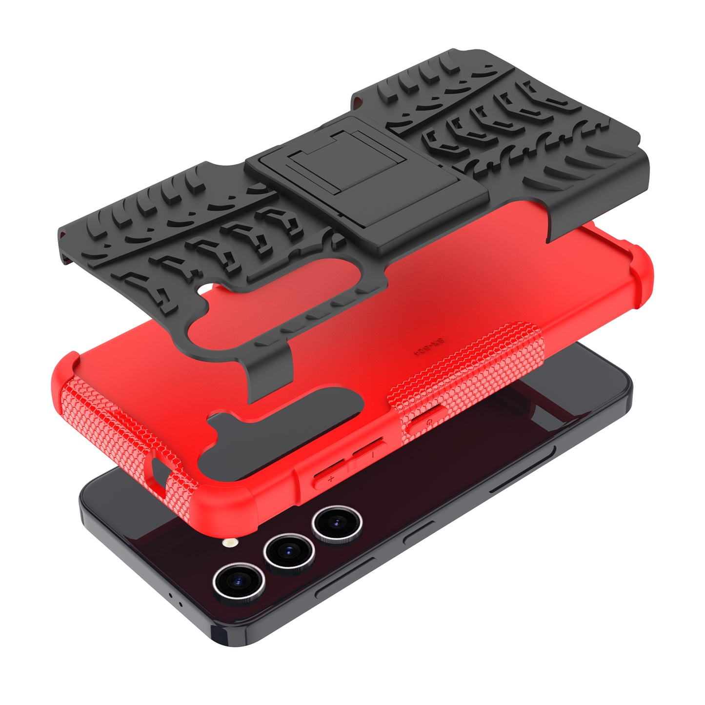 For Samsung Galaxy S24 Tyre Pattern Phone Case Kickstand PC+TPU Shockproof Phone Cover - Red