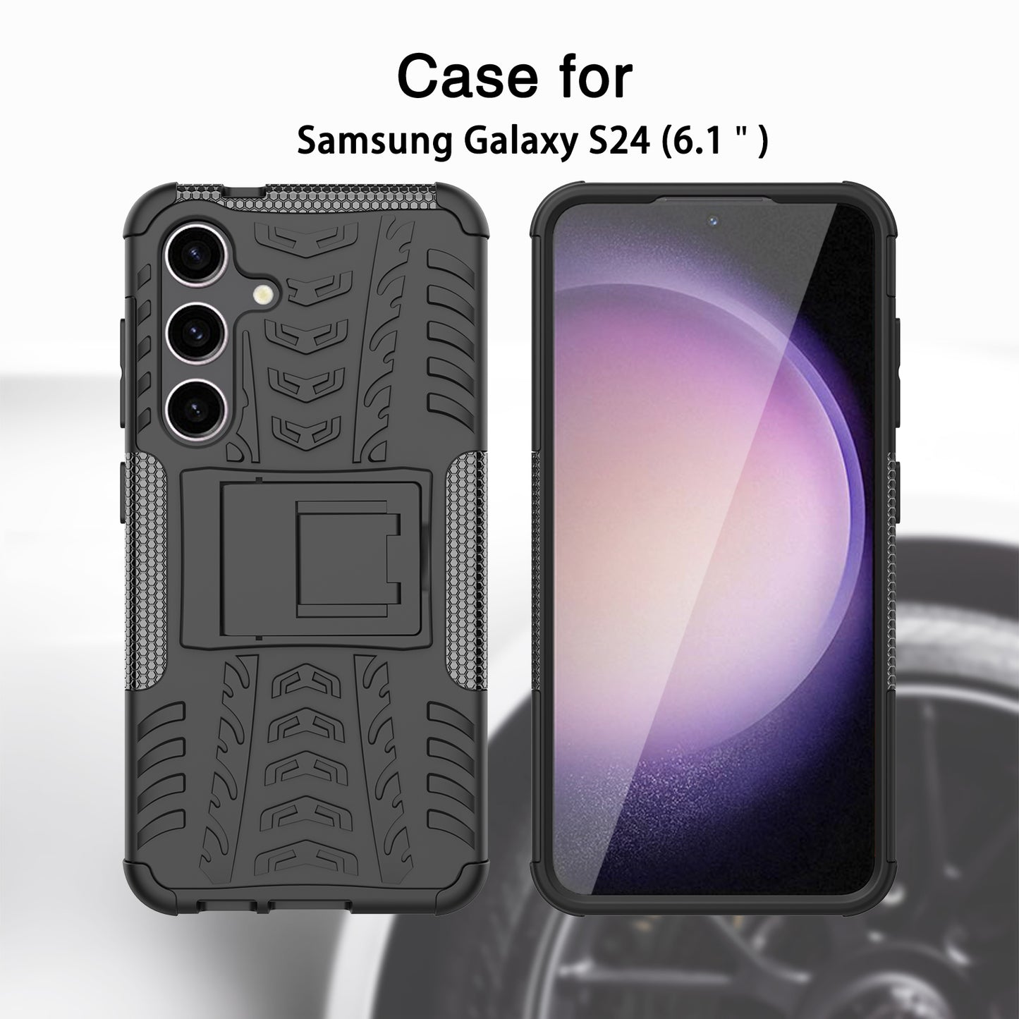 For Samsung Galaxy S24 Tyre Pattern Phone Case Kickstand PC+TPU Shockproof Phone Cover - Purple