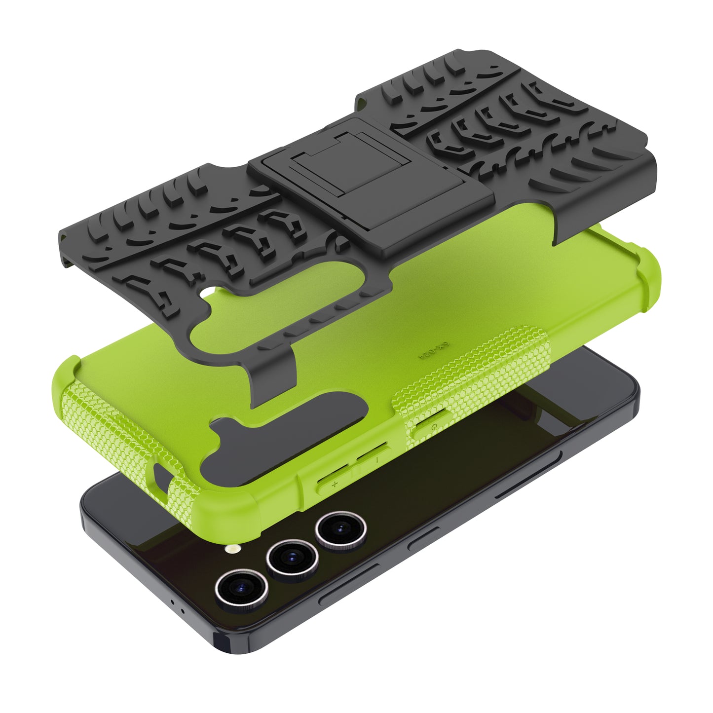 For Samsung Galaxy S24 Tyre Pattern Phone Case Kickstand PC+TPU Shockproof Phone Cover - Green