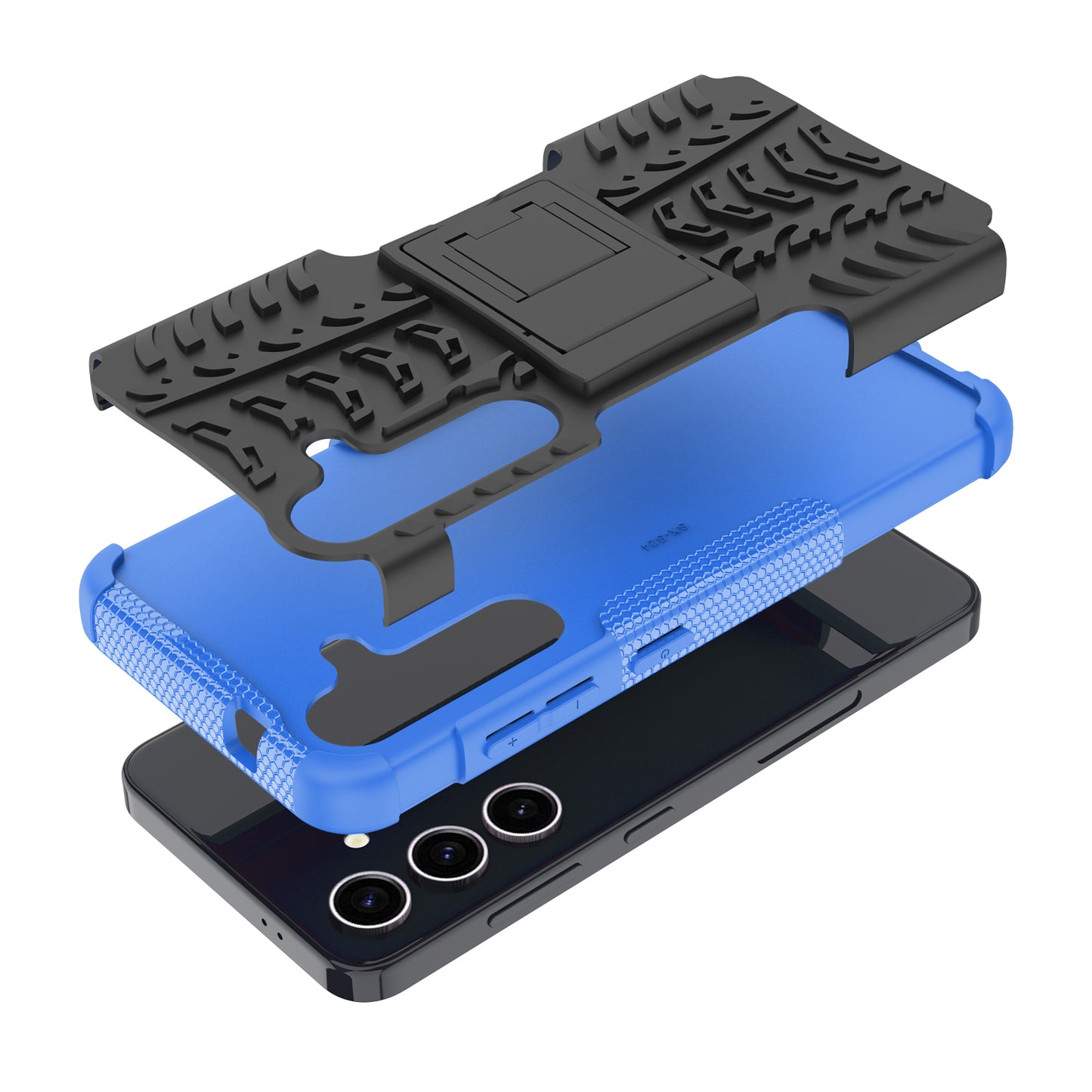 For Samsung Galaxy S24+ PC+TPU Phone Cover Tyre Pattern Phone Case with Kickstand - Blue